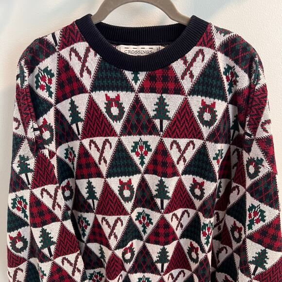 Vtg Crossings 100% Cotton Patterned Christmas Sweater Size XL - Picture 2 of 7